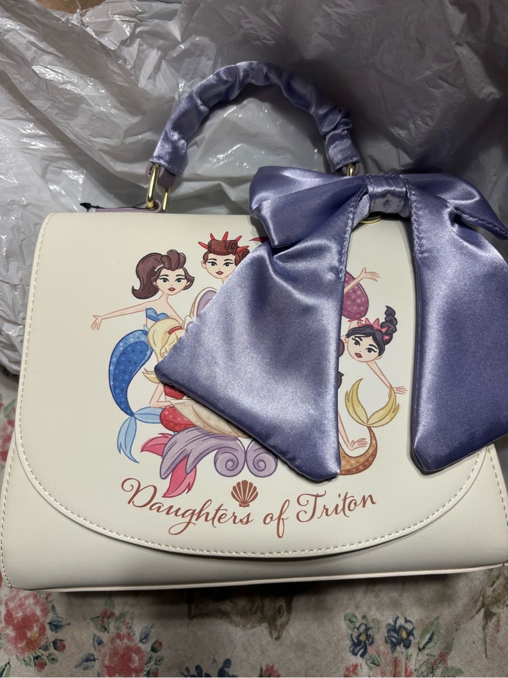Loungefly White Crossbody Satchel with Lavender Bow - Daughters of Triton